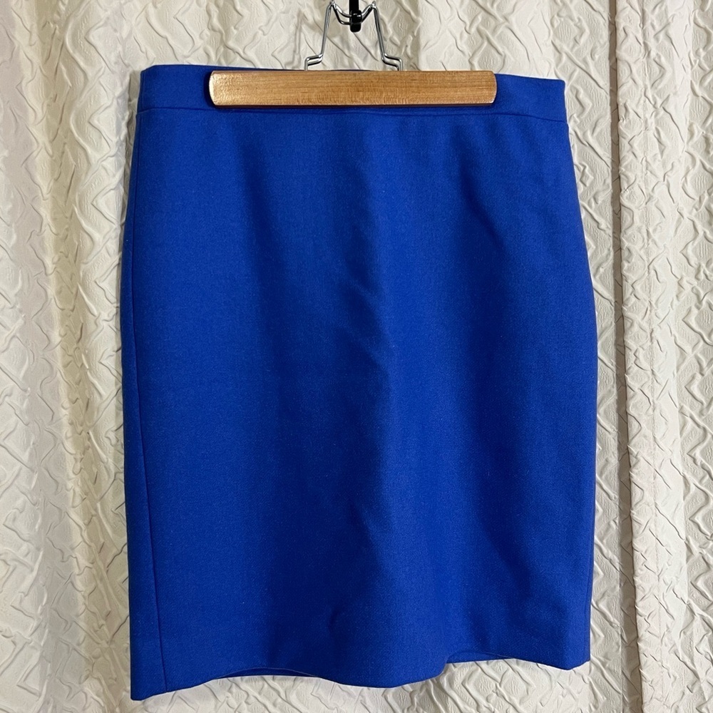 J. Crew The Pencil Skirt Womens Size 4 Blue Wool Blend Lined Knee Length